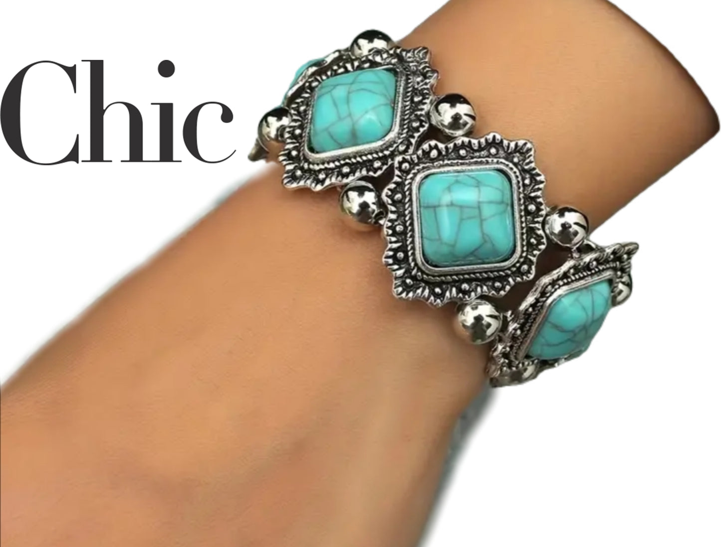 Teal Marble Stretch Bracelet