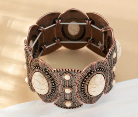 Vintage Marble and Copper Stretch Bracelet