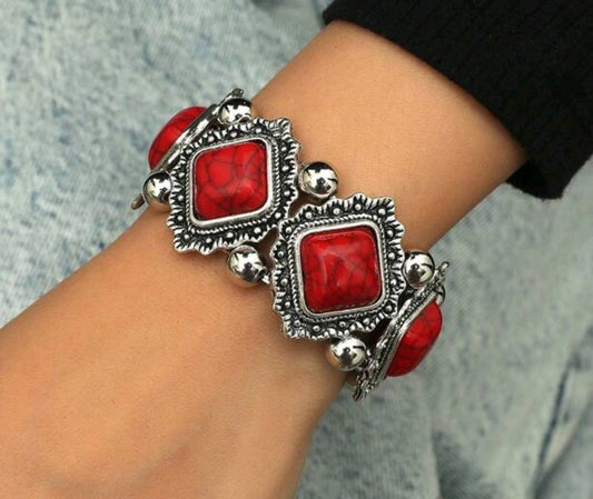 Red Gemstone Boho Bracelet