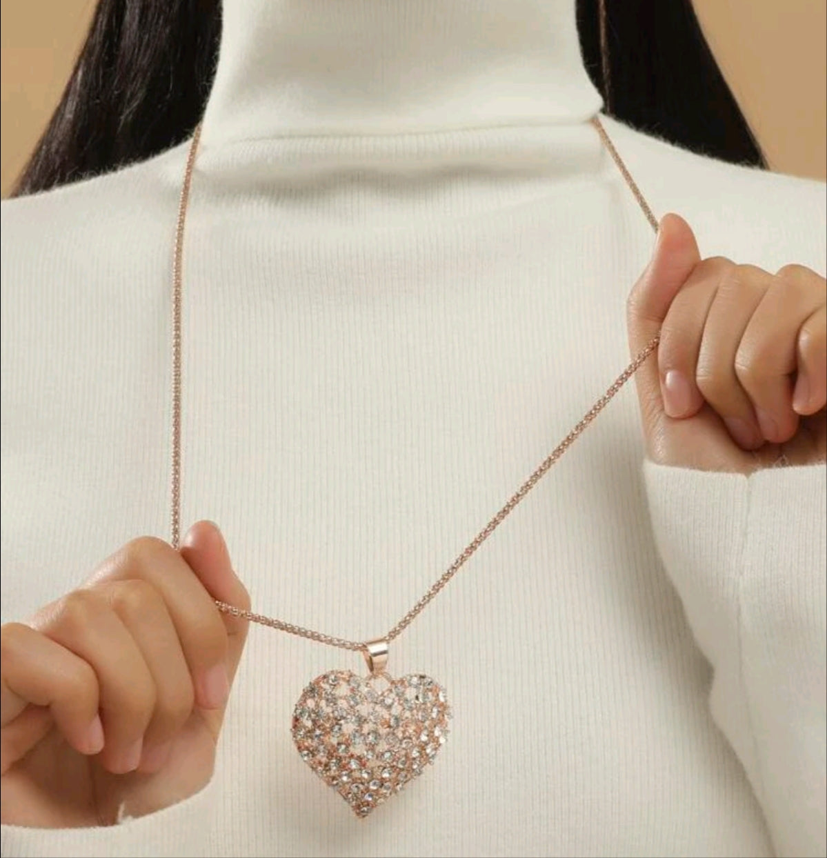 Rose Gold Heart Crystal Pendent Necklace