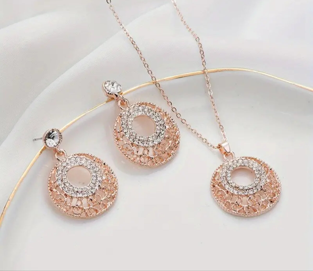 Rose Gold Rhinestone Necklace Set