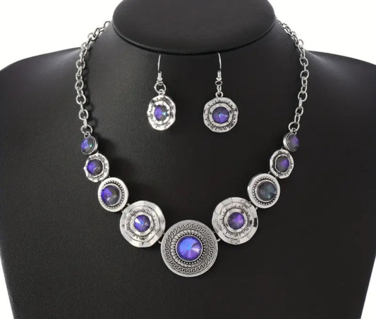 Purple Boho Gemstone Necklace Set